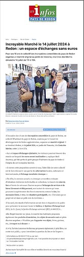 Incroyable Marché le 14 juillet 2024 à Redon _ un espace d’échanges sans euros _ Les Infos du Pays de Redon