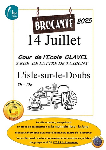 Affiche Brocante l'Isle sur le Doubs 14 07 2025